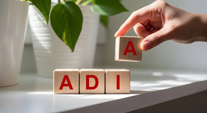 ADI - Adding Value, Business Concept with Wooden Blocks