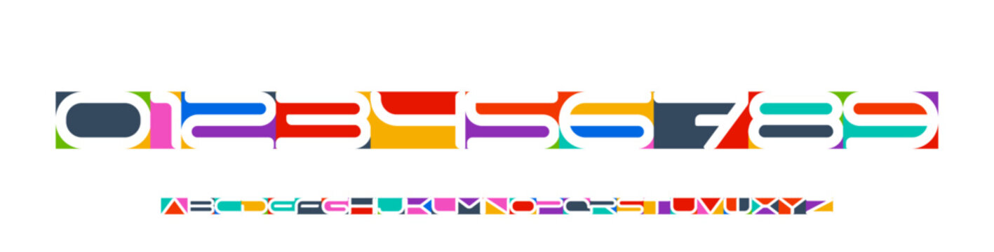 Color Numbers Letters Alphabet Font for Kid Birthday Years Logo, Corporate Anniversary Sign, Race Sport Team Jersey Numeric. Colorful Cutout Paper Typographic Design. Vector Illustration