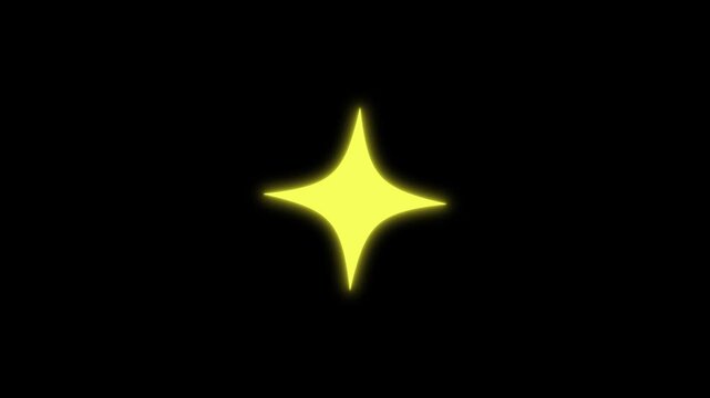 Neon star sparkle loop, retro glowing twinkle stars animation, shiny particle blast, seamless loop of yellow blinking doodle stars, black background 4k footage overlay.