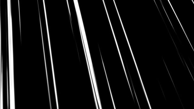 White speed lines isolated on a black background, anime comic book effects action speed lines animation, cartoon concept abstract motion, 4K speed line moves attack effect for video editing