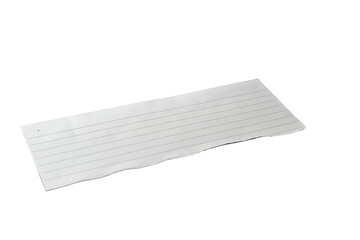 Torn lined paper note fragment, blank white message ready for text on a transparent background