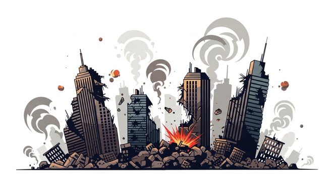 City Skyline After Big Explosion.