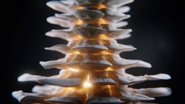Luminous Spinal Column: An illuminated spine model revealing intricate bony structures and a path of energy