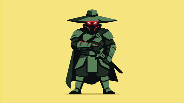 Mysterious Warrior in Futuristic Armor with Glowing Red Eyes.