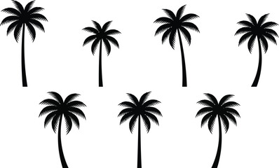Black silhouettes of palm trees on white background vector graphic illustration