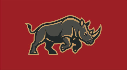 Powerful Rhinoceros Charging Forward on Red Background. © alisya