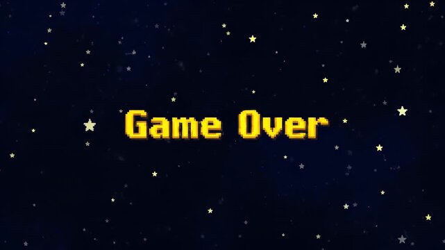 Retro 8 bit Game Over.4k video on pixel art space star background