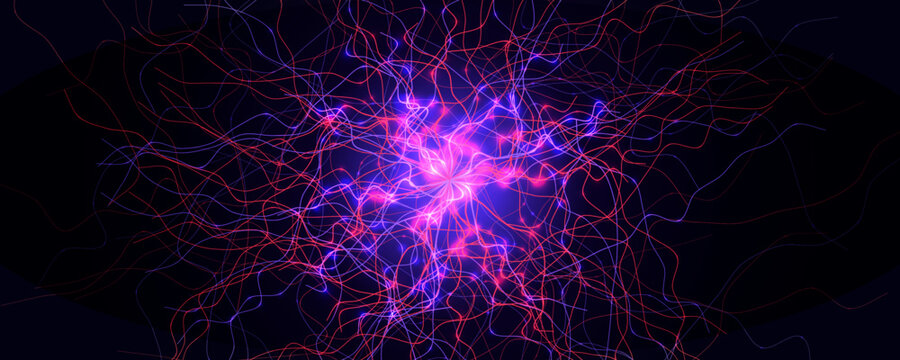 Neural Networking Science Technology Scientific Research. Biotech AI Big Data Learning. Hacker Attack Cyber Security Biohacking. Fertilisation BG. Cosmic Space Universe Big Bang. Vector Illustration