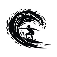 Fototapeta premium Man surfing on a wave in a dynamic pose one sentence