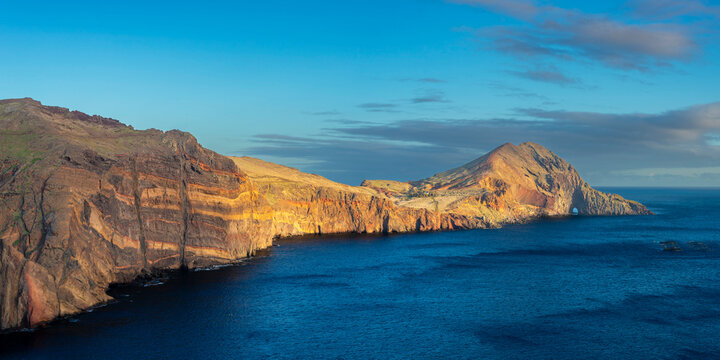 Sunset over volcanic peninsula Ponta de Sao Lourenco Madeira Portugal