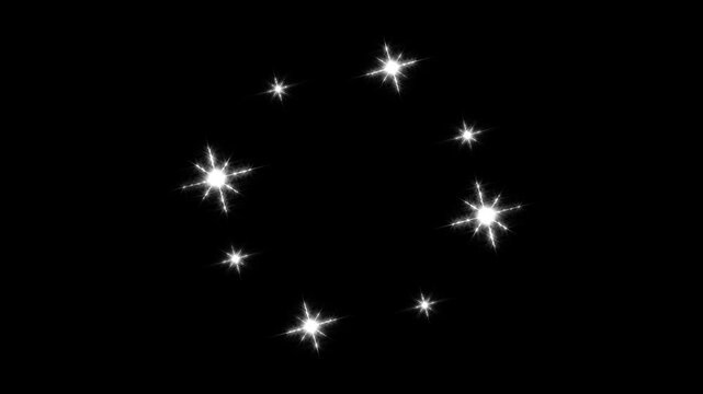 4k shimmering twinkle star effect, cartoon flat vector doodle sparkle, glowing light trails, fast line glitter star, shining twinkle effect on black screen background. fairy glitter stars transition