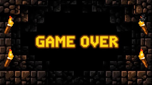 Retro 8 bit Game Over 4k Video Pixel Art Dungeon Screen