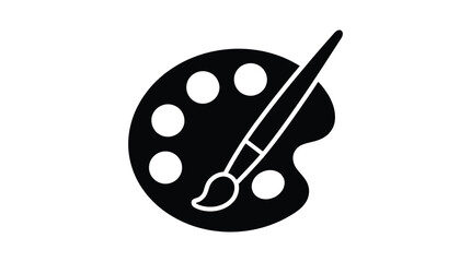 Vector graphic illustration of a black paint palette with a paintbrush on a white background