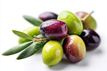 Obraz premium Fresh Olives on White Background – Natural Fruit Healthy Food and Culinary Concept