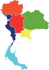 Fototapeta premium Multicolor Thailand Regional Map Vector - Colorful Infographic of Thai Provinces and Administrative Districts