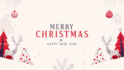 Festive christmas card with reindeer trees and holiday greetings © Amrita