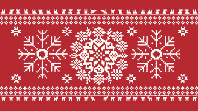 A vibrant red and white nordic pattern resembling a knitted sweater
