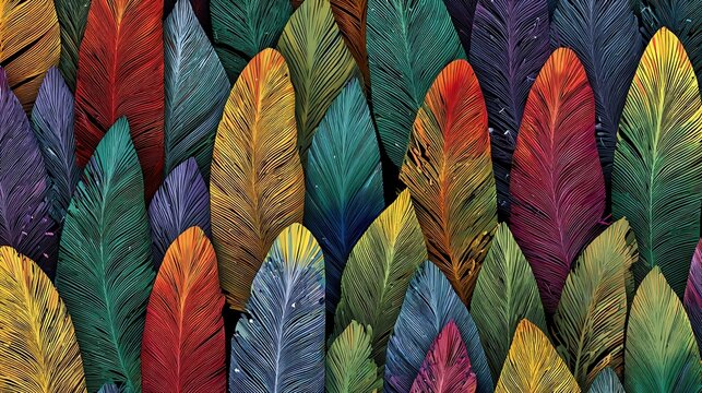 Vibrant tropical parrot feather seamless pattern