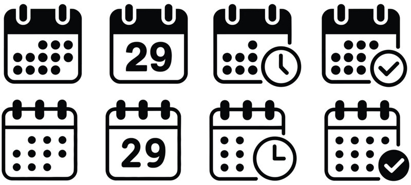 Set of calendar icons for scheduling, planning and time management