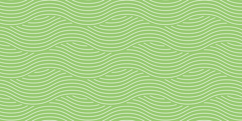 Fototapeta premium Green organic field pattern with flowing abstract lines. Farm landscape background featuring wavy grass strokes. Geometric nature art. Simple agricultural hill. Vector illustration