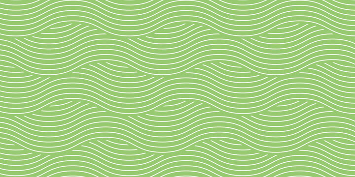 Green organic field pattern with flowing abstract lines. Farm landscape background featuring wavy grass strokes. Geometric nature art. Simple agricultural hill. Vector illustration