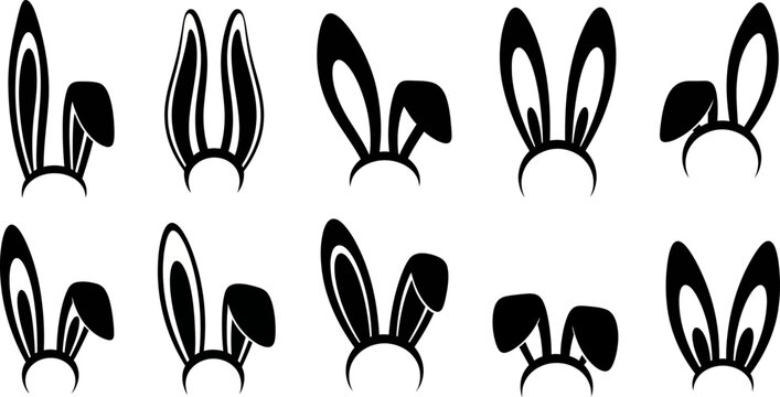Collection of various rabbit ears headband designs for Easter or cosplay isolated on white background