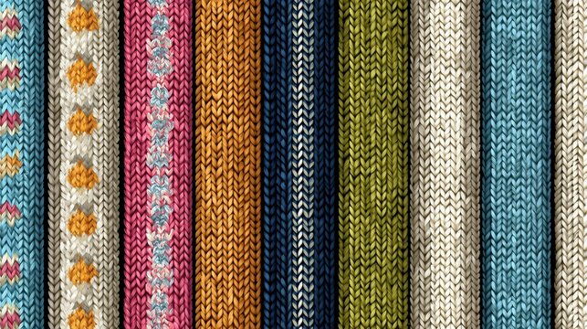 Seamless knitted sweater texture pattern in various colors