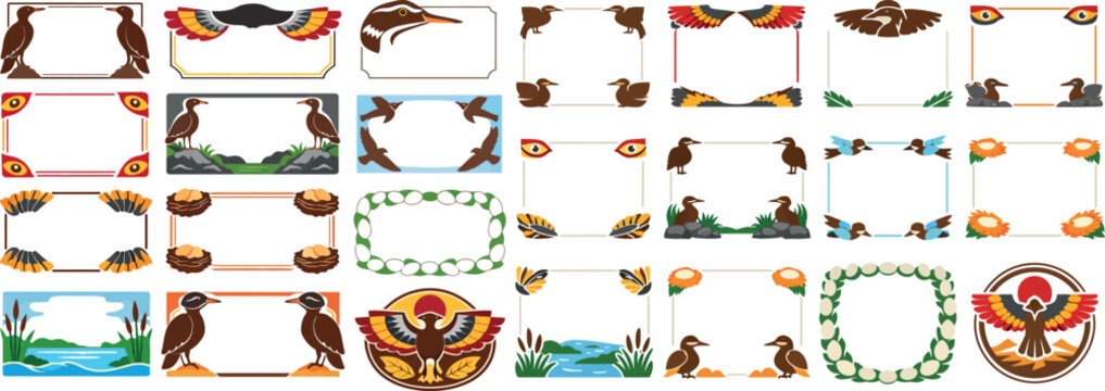 Sunbittern Bird and Decorative Frame Icon Collection