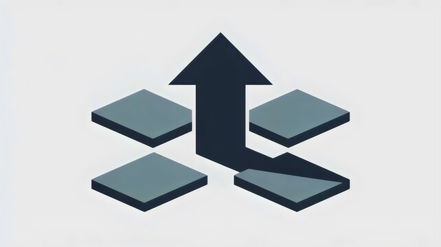 Navy arrow emerging from four squares &ndash; Ideal for strategic focus, core direction, or centralized leadership.