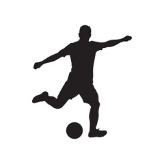 Silhouette graphic illustration of a powerful soccer player executing a forceful kick on a football