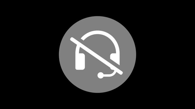 Headset icon animation with active headset toggling to muted headset with slash on a black background. Represents enabling or disabling audio communication, customer support, or headset use in apps.