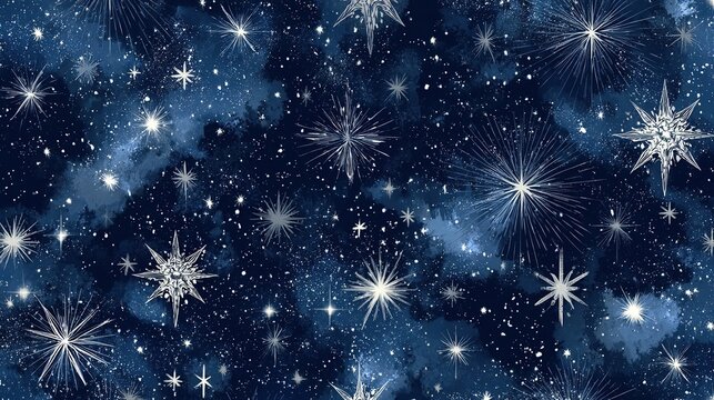 Seamless midnight star sky pattern with deep blue celestia
