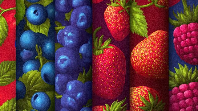 Vibrant seamless fruit berry pattern with strawberries, blueberries, and raspberries