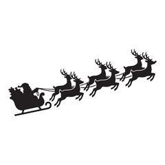 Obraz premium Classic black silhouette illustration of Santa Claus driving his sleigh with eight flying reindeer.