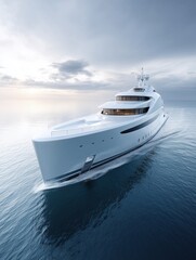 Luxury White Yacht Sailing On Open Blue Ocean