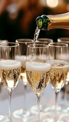 Fototapeta premium Elegant celebration with flowing champagne, joyful toasts, and unforgettable moments shared.
