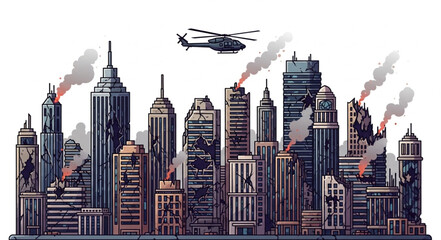 City Skyline with Helicopter.