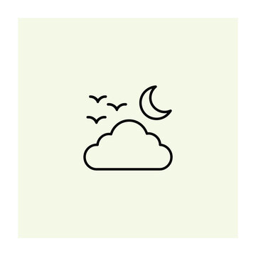 Vector icon showing birds flying over a cloud at night