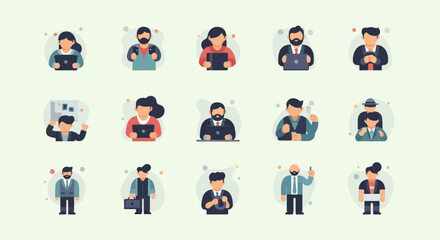 Fototapeta premium Diverse professional icons featuring people engaged in various work-related activities