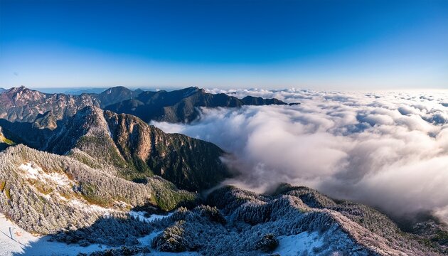 aerial photography of high altitude cloud scenery in the mountainous areas of southern anhui