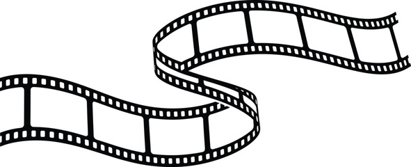 Film strip vector illustration, movie cinema tape ribbon, photographic negative frames, video production element, black outline isolated on white background.