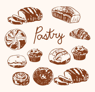 Pastry and Bread Set Illustration with Croissants, Baguette and Bakery Elements