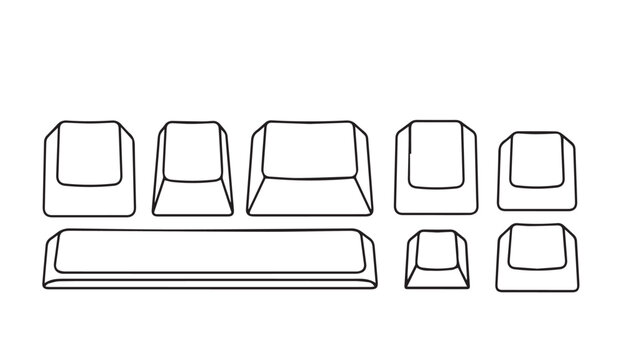 Keyboard Keycaps Outline Set Spacebar and Square Buttons Isolated on White Background