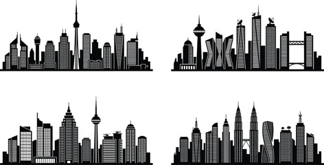 Modern city skyline silhouettes collection with skyscrapers and urban buildings, metropolitan architecture cityscape vector illustration isolated skyline design for travel business and urban themes © Mahadi's World