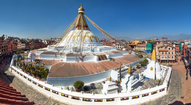 Boudhanath stupa prayer flags Kathmandu buddhism Nepal