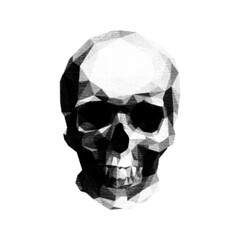 Obraz premium Human skull in halftone style isolated on light background. Anatomical bone illustration symbolizing death, danger, horror and mortality. Monochrome graphic design element.