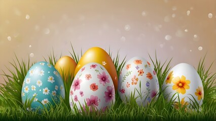 Fototapeta premium easter eggs in grass