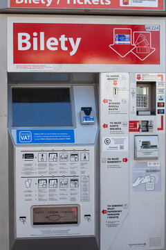 Warsaw, Poland - April 4 2025: Warsaw public transport ticket machine