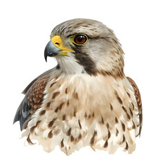 Obraz premium Beautiful portrait of a brown falcon with piercing red eyes and yellow beak
