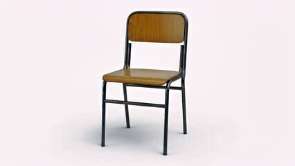 Fototapeta premium Modern Metal Frame Chair With Wooden Seat and Backrest White Background.jpg
